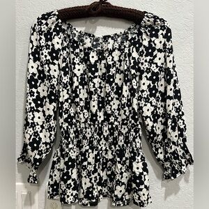 Black and White Floral Blouse
